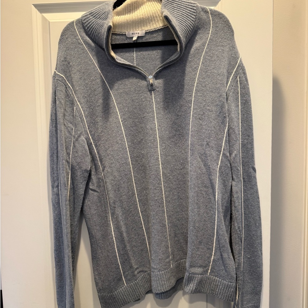 Reiss Blue Half-Zip Sweater with White Accents